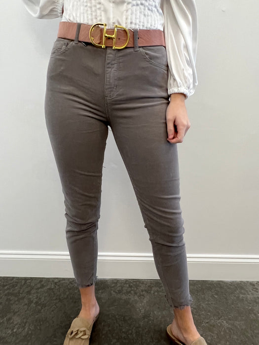 Tractr Mona Corduroy Raw Hem Skinny Grey Jeans