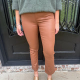 Tractr High Rise Coated Ankle Crop Flare in Cognac