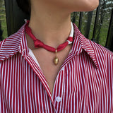 Scarf Necklace with Textured Football Charm