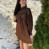 Daphne Bow Dress in Chocolate Brown