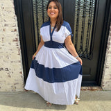 Vilagallo Linda Navy & White Maxi Dress
