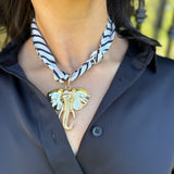 Scarf Necklace with Large Elephant Pendant