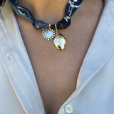 Scarf Necklace with Football and Pearl Heart Pendants