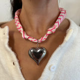 Scarf Necklace with Large Bubble Heart Pendant