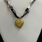 Scarf Necklace with Large Gold Matte Heart