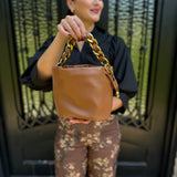 Gold Chain Bucket Purse in Chocolate