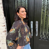 Thrive Floral Top in Chocolate