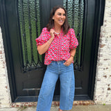 George Floral Smocked V-Neck Top in Pink