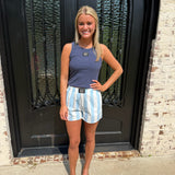 Lulu Mac Darby Boxer Stripe Shorts in Light Blue