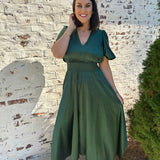 Kapri Chiffon Slit Maxi Dress in Hunter Green