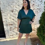 Aria Satin Cape Dress in Dark Teal
