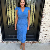 Daisy Lace Midi Dress in Cornelia Blue