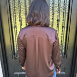 Spanx Better Than Silk Button Down Shirt in Truffle Brown