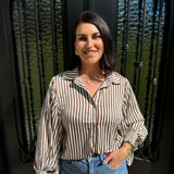 Cooper Striped Bubble Sleeve Top in Brown