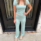 Z Supply Dawn Smocked Soft Knit Pants in Crystal Green