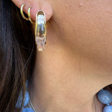 Organic Shape Resin Clear & Gold Hoop Earrings