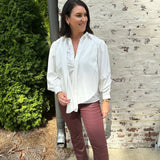 Shaw Front Tie Button Down Shirt in Off White