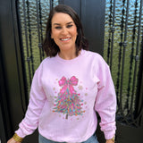Colorful Christmas Tree Crewneck Sweatshirt in Pink