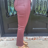 Tractr High Rise Coated Ankle Crop Flare in Dark Cherry