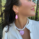 Pink Teardrop & Square Drop Earrings
