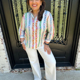 Vilagallo Multicolor Chains Printed Button Up Blouse