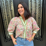 Samantha Floral Contrast Top in Ecru