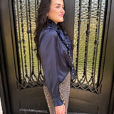 Michela Ruffle Button Down Top in Ink