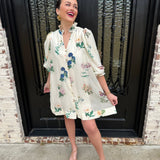 Mokie Floral Tie Dress in Cream