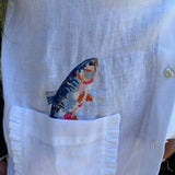 Vilagallo White Linen Button Up with Jumping Fish