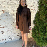Daphne Bow Dress in Chocolate Brown