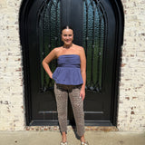 Bubbled Peplum Tube Top in Navy