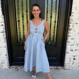 Saylor Striped Midi Dress in Blue & White