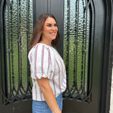 USA Stripe Top in White