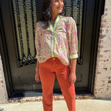 Samantha Floral Contrast Top in Ecru