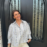 French Floral Button Up Puff Sleeve Top