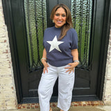 Star Shortsleeve Sweater in Navy