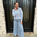 Open Knit Quarter Zip Sweater in Light Blue