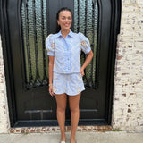 Posh Embroidery & Stripes Set in Blue