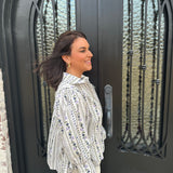 French Floral Button Up Puff Sleeve Top