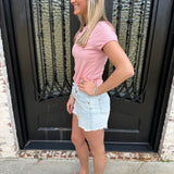 Boxy Light Wash Distressed Denim Cutoffs