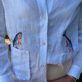 Vilagallo White Linen Button Up with Jumping Fish