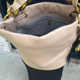 Gold Chain Bucket Purse in Beige