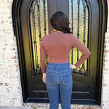 High Neck Longsleeve Bodysuit in French Roast