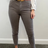 Tractr Mona Corduroy Raw Hem Skinny Grey Jeans