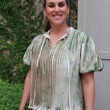 Ana Striped Puff Sleeve Top in Olive