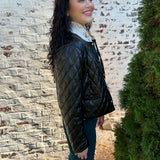 Bonheur Faux Leather Quilted Jacket in Black
