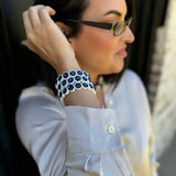 Crystal Circles Stretch Bracelet in Navy and White