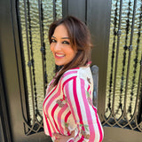 Vilagallo Pink Stripes Leopard Button Up Blouse
