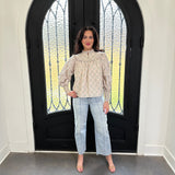 Moxy Ruffle Sleeve Printed Blouse in Eggshell