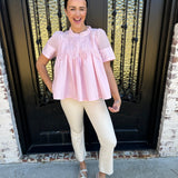 Tabi Mesh Top with Applique in Baby Pink